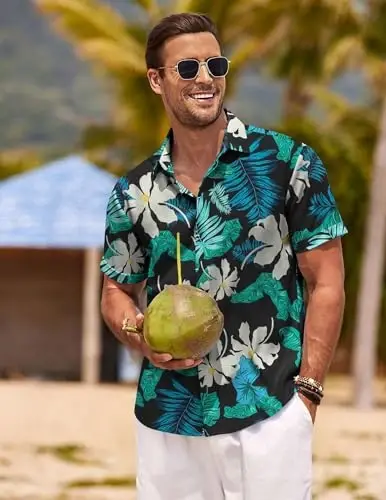 COOFANDY Men's Linen Shirts Short Sleeve Casual Shirts Button Down Shirt for Men Beach Summer Wedding Shirt - 2