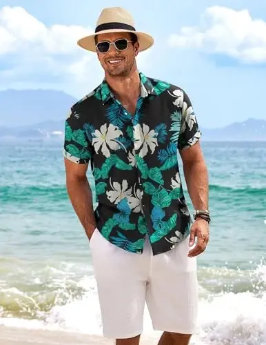 COOFANDY Men's Linen Shirts Short Sleeve Casual Shirts Button Down Shirt for Men Beach Summer Wedding Shirt - 3