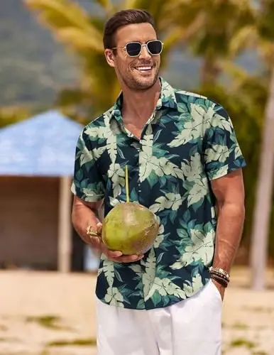 COOFANDY Men's Linen Shirts Short Sleeve Casual Shirts Button Down Shirt for Men Beach Summer Wedding Shirt - COOFANDY (1)