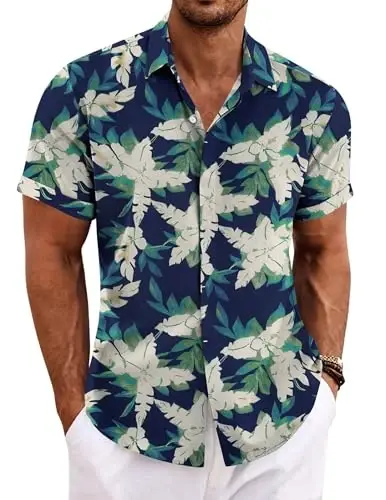 COOFANDY Men's Linen Shirts Short Sleeve Casual Shirts Button Down Shirt for Men Beach Summer Wedding Shirt 