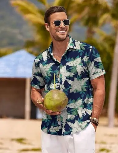 COOFANDY Men's Linen Shirts Short Sleeve Casual Shirts Button Down Shirt for Men Beach Summer Wedding Shirt - COOFANDY (1)