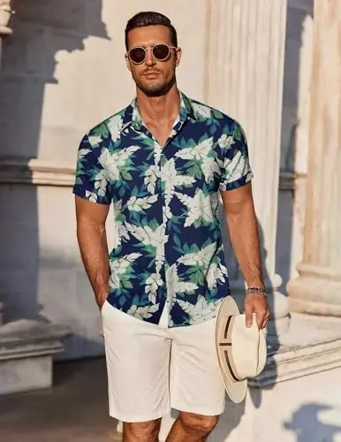 COOFANDY Men's Linen Shirts Short Sleeve Casual Shirts Button Down Shirt for Men Beach Summer Wedding Shirt - 4