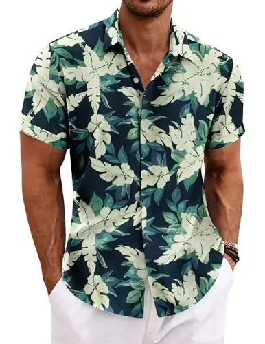 COOFANDY Men's Linen Shirts Short Sleeve Casual Shirts Button Down Shirt for Men Beach Summer Wedding Shirt 