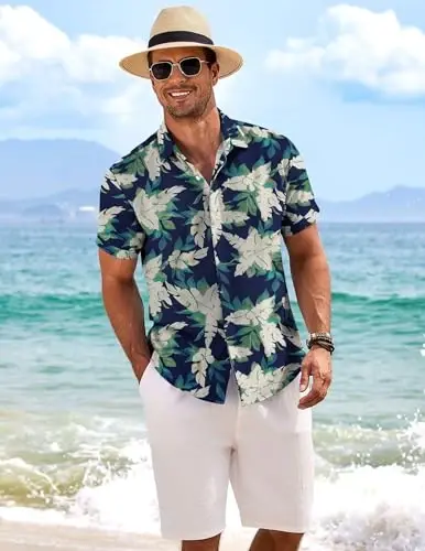 COOFANDY Men's Linen Shirts Short Sleeve Casual Shirts Button Down Shirt for Men Beach Summer Wedding Shirt - 3