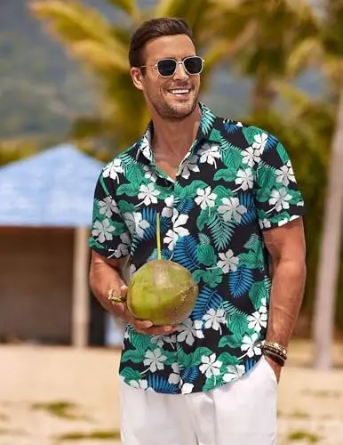 COOFANDY Men's Linen Shirts Short Sleeve Casual Shirts Button Down Shirt for Men Beach Summer Wedding Shirt - 2