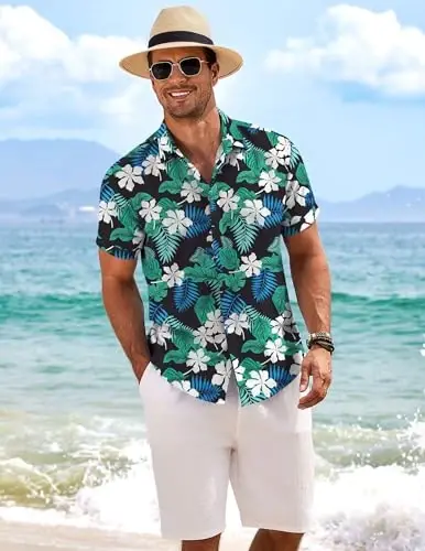 COOFANDY Men's Linen Shirts Short Sleeve Casual Shirts Button Down Shirt for Men Beach Summer Wedding Shirt - 3