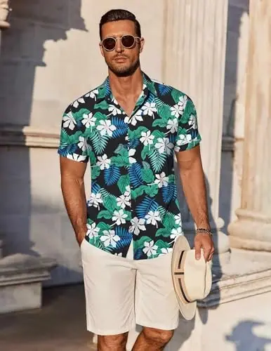COOFANDY Men's Linen Shirts Short Sleeve Casual Shirts Button Down Shirt for Men Beach Summer Wedding Shirt - 4