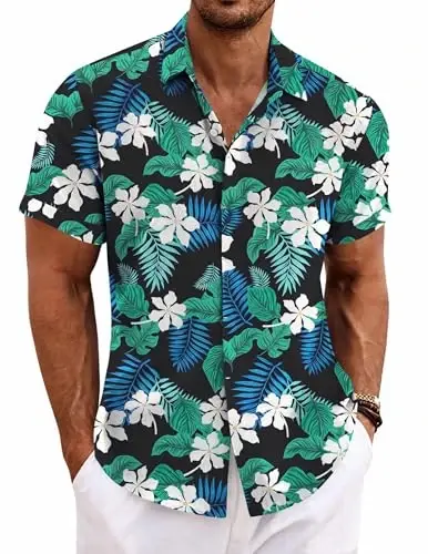 COOFANDY Men's Linen Shirts Short Sleeve Casual Shirts Button Down Shirt for Men Beach Summer Wedding Shirt 