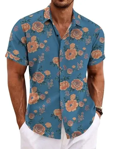 COOFANDY Men's Linen Shirts Short Sleeve Casual Shirts Button Down Shirt for Men Beach Summer Wedding Shirt 