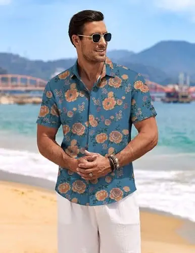 COOFANDY Men's Linen Shirts Short Sleeve Casual Shirts Button Down Shirt for Men Beach Summer Wedding Shirt - 2