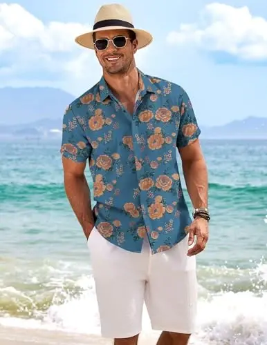 COOFANDY Men's Linen Shirts Short Sleeve Casual Shirts Button Down Shirt for Men Beach Summer Wedding Shirt - 3