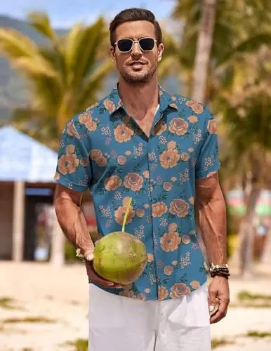 COOFANDY Men's Linen Shirts Short Sleeve Casual Shirts Button Down Shirt for Men Beach Summer Wedding Shirt - 5