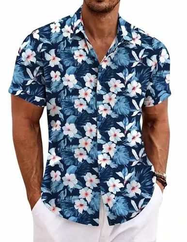 COOFANDY Men's Linen Shirts Short Sleeve Casual Shirts Button Down Shirt for Men Beach Summer Wedding Shirt - 1