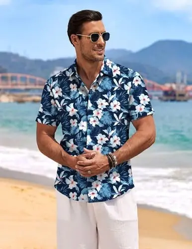 COOFANDY Men's Linen Shirts Short Sleeve Casual Shirts Button Down Shirt for Men Beach Summer Wedding Shirt - 2