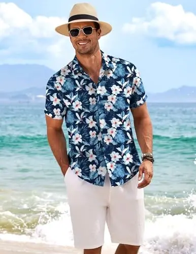 COOFANDY Men's Linen Shirts Short Sleeve Casual Shirts Button Down Shirt for Men Beach Summer Wedding Shirt - 3