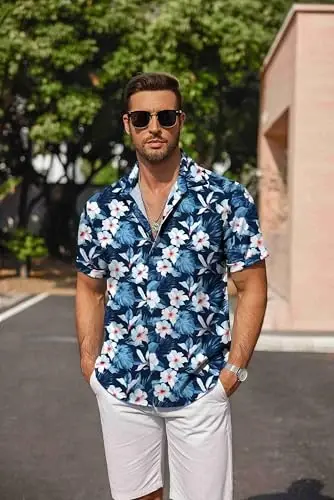 COOFANDY Men's Linen Shirts Short Sleeve Casual Shirts Button Down Shirt for Men Beach Summer Wedding Shirt - 4