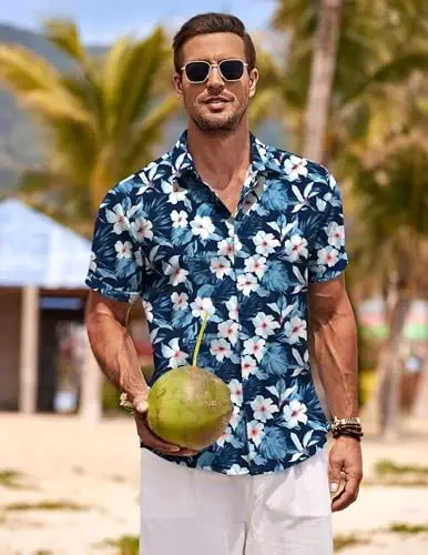 COOFANDY Men's Linen Shirts Short Sleeve Casual Shirts Button Down Shirt for Men Beach Summer Wedding Shirt - 5