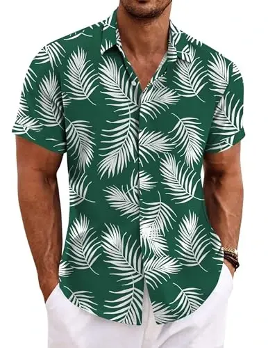 COOFANDY Men's Linen Shirts Short Sleeve Casual Shirts Button Down Shirt for Men Beach Summer Wedding Shirt 