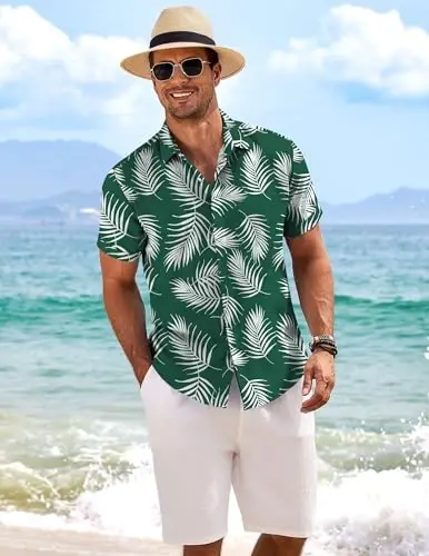COOFANDY Men's Linen Shirts Short Sleeve Casual Shirts Button Down Shirt for Men Beach Summer Wedding Shirt - 2