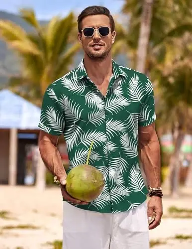 COOFANDY Men's Linen Shirts Short Sleeve Casual Shirts Button Down Shirt for Men Beach Summer Wedding Shirt - 3