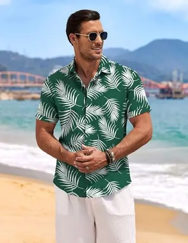 COOFANDY Men's Linen Shirts Short Sleeve Casual Shirts Button Down Shirt for Men Beach Summer Wedding Shirt - 4