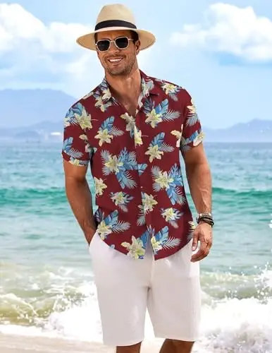 COOFANDY Men's Linen Shirts Short Sleeve Casual Shirts Button Down Shirt for Men Beach Summer Wedding Shirt - 2