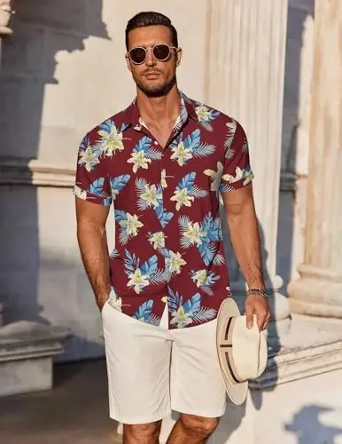 COOFANDY Men's Linen Shirts Short Sleeve Casual Shirts Button Down Shirt for Men Beach Summer Wedding Shirt - 4