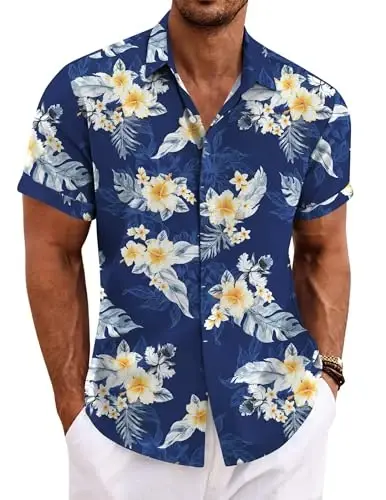 COOFANDY Men's Linen Shirts Short Sleeve Casual Shirts Button Down Shirt for Men Beach Summer Wedding Shirt 
