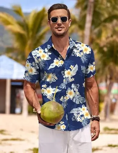 COOFANDY Men's Linen Shirts Short Sleeve Casual Shirts Button Down Shirt for Men Beach Summer Wedding Shirt - 2