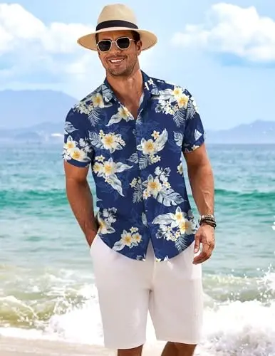 COOFANDY Men's Linen Shirts Short Sleeve Casual Shirts Button Down Shirt for Men Beach Summer Wedding Shirt - 3