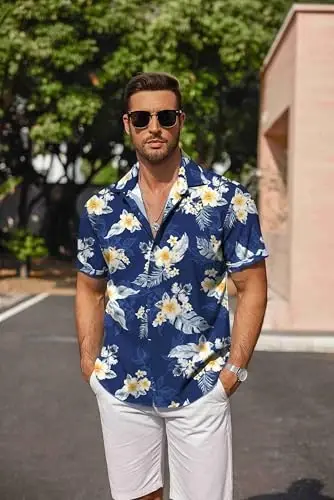 COOFANDY Men's Linen Shirts Short Sleeve Casual Shirts Button Down Shirt for Men Beach Summer Wedding Shirt - 4