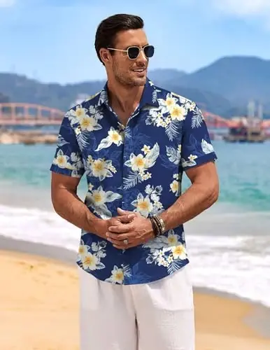COOFANDY Men's Linen Shirts Short Sleeve Casual Shirts Button Down Shirt for Men Beach Summer Wedding Shirt - 5