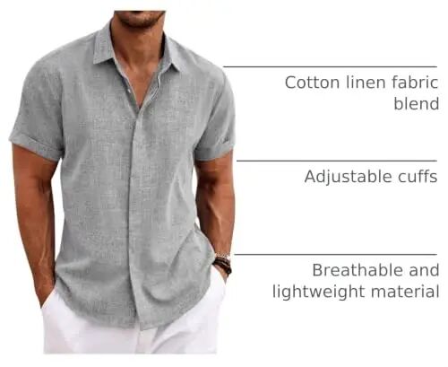 COOFANDY Men's Linen Shirts Short Sleeve Casual Shirts Button Down Shirt for Men Beach Summer Wedding Shirt - 4