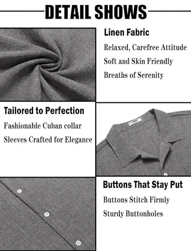 COOFANDY Men's Linen Short Sleeve Button Down Shirt Casual Cuban Collar Summer Beach Shirts Vacation Essentials - 6