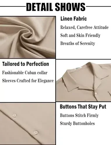 COOFANDY Men's Linen Short Sleeve Button Down Shirt Casual Cuban Collar Summer Beach Shirts Vacation Essentials - 5