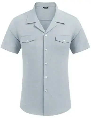 COOFANDY Men's Linen Short Sleeve Button Down Shirt Casual Cuban Collar Summer Beach Shirts Vacation Essentials - 4
