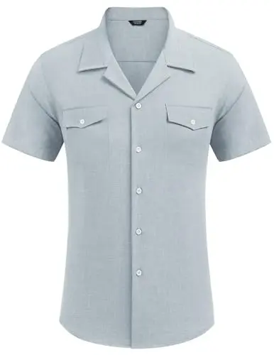 COOFANDY Men's Linen Short Sleeve Button Down Shirt Casual Cuban Collar Summer Beach Shirts Vacation Essentials - 4