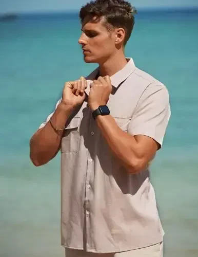 COOFANDY Men's Linen Short Sleeve Button Down Shirt Casual Cuban Collar Summer Beach Shirts Vacation Essentials - 4