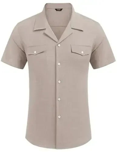 COOFANDY Men's Linen Short Sleeve Button Down Shirt Casual Cuban Collar Summer Beach Shirts Vacation Essentials - 5