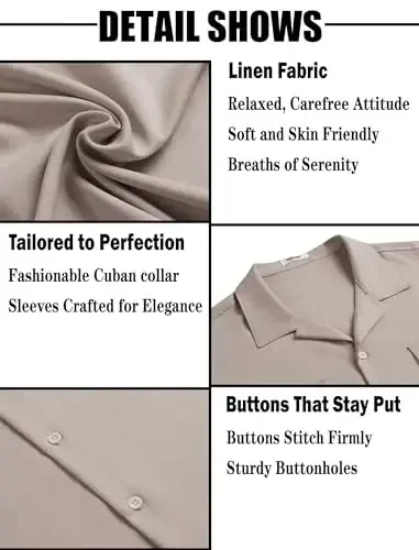 COOFANDY Men's Linen Short Sleeve Button Down Shirt Casual Cuban Collar Summer Beach Shirts Vacation Essentials - 6