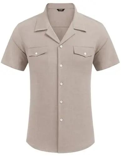 COOFANDY Men's Linen Short Sleeve Button Down Shirt Casual Cuban Collar Summer Beach Shirts Vacation Essentials - 5