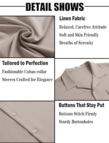 COOFANDY Men's Linen Short Sleeve Button Down Shirt Casual Cuban Collar Summer Beach Shirts Vacation Essentials - 6