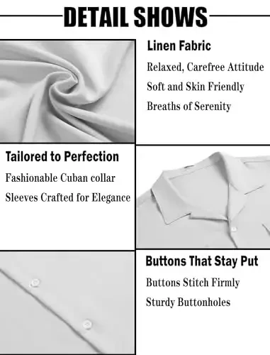 COOFANDY Men's Linen Short Sleeve Button Down Shirt Casual Cuban Collar Summer Beach Shirts Vacation Essentials - 6