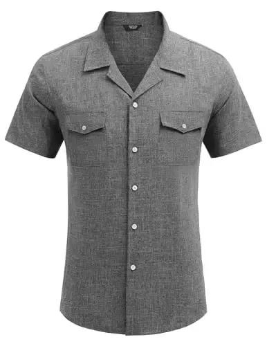 COOFANDY Men's Linen Short Sleeve Button Down Shirt Casual Cuban Collar Summer Beach Shirts Vacation Essentials - 5