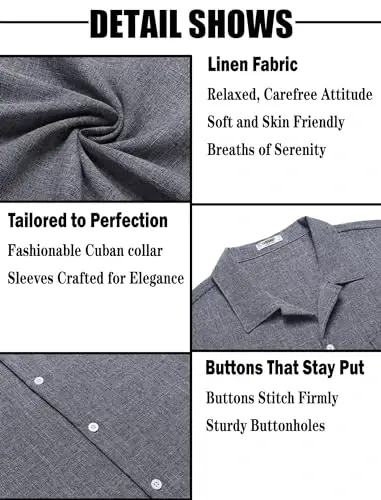 COOFANDY Men's Linen Short Sleeve Button Down Shirt Casual Cuban Collar Summer Beach Shirts Vacation Essentials - 6