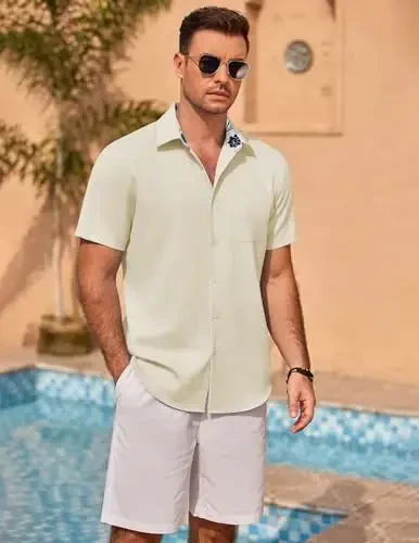 COOFANDY Men's Linen Short Sleeve Button Down Shirts Casual Summer Beach Vacation Shirts - COOFANDY (1)