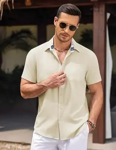 COOFANDY Men's Linen Short Sleeve Button Down Shirts Casual Summer Beach Vacation Shirts - 5