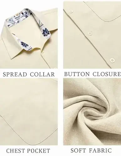 COOFANDY Men's Linen Short Sleeve Button Down Shirts Casual Summer Beach Vacation Shirts - 6