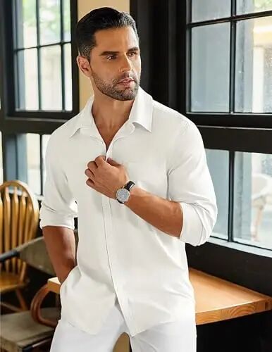 COOFANDY Men's Long Sleeve Buttons Down Shirts Casual Button Up Shirts Beach Linen Shirt Untucked Dress Shirt - COOFANDY (1)