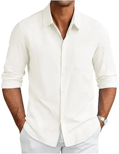 COOFANDY Men's Long Sleeve Buttons Down Shirts Casual Button Up Shirts Beach Linen Shirt Untucked Dress Shirt - 1